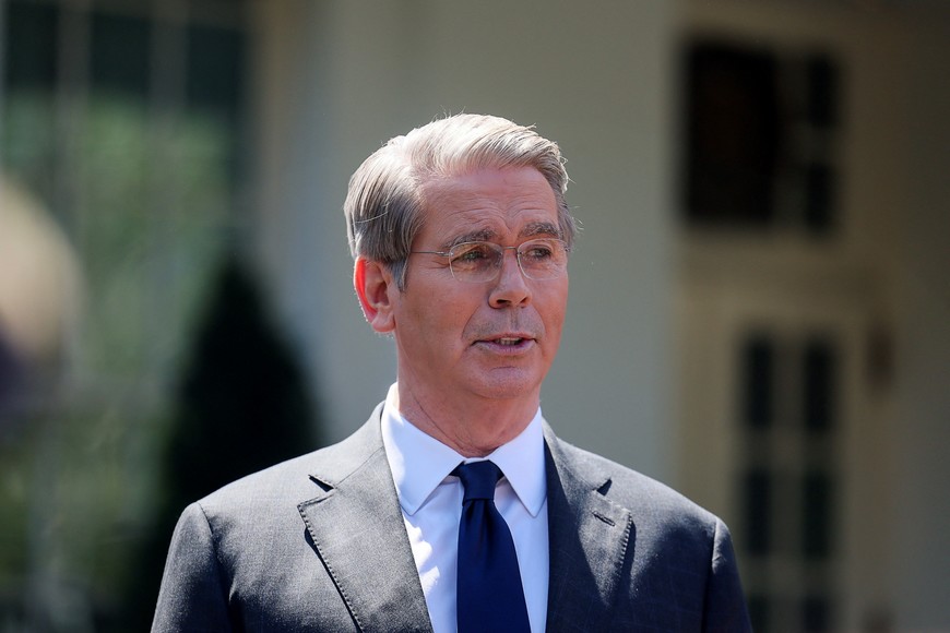 U.S. Secretary of the Treasury Scott Bessent speaks to the news media about the latest tariff announcement from President Donald Trump, at the White House, in Washington, D.C., U.S. April 9, 2025. REUTERS/Leah Millis