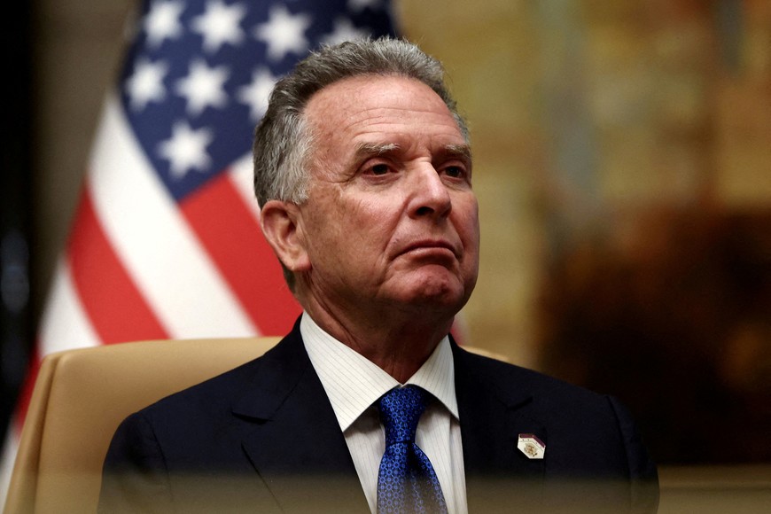 FILE PHOTO: U.S. Middle East envoy Steve Witkoff attends an interview after participating in a meeting with U.S. Secretary of State Marco Rubio, U.S. National Security Advisor Mike Waltz, Russian Foreign Minister Sergei Lavrov and Russian President Vladimir Putin's foreign policy advisor Yuri Ushakov, at Diriyah Palace, in Riyadh, Saudi Arabia, February 18, 2025. REUTERS/Evelyn Hockstein/Pool/File Photo