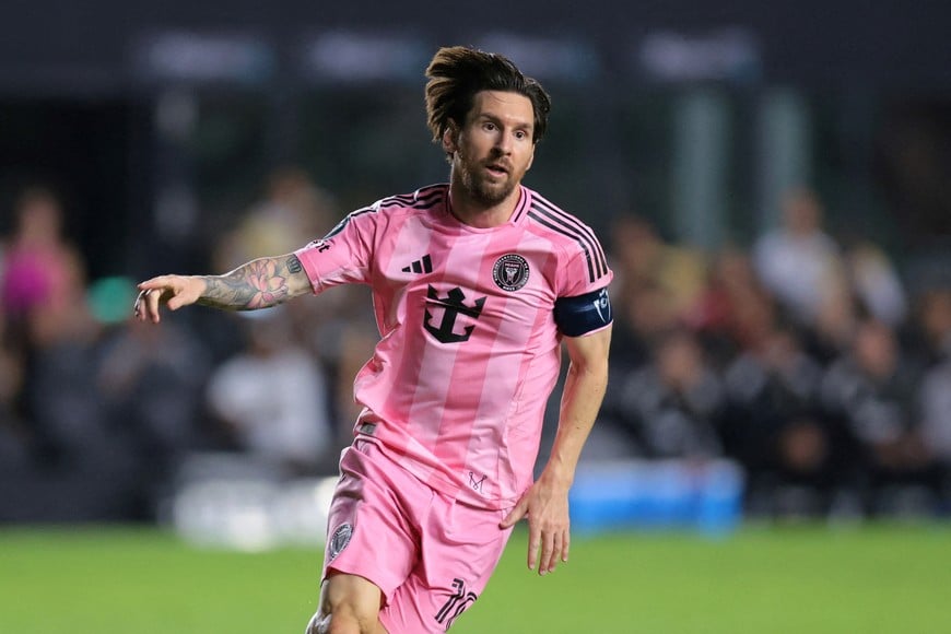 Apr 9, 2025; Ft. Lauderdale, Florida, USA; Inter Miami CF forward Lionel Messi (10) celebrates after scoring against the Los Angeles FC during the first half at Chase Stadium. Mandatory Credit: Sam Navarro-Imagn Images TPX IMAGES OF THE DAY