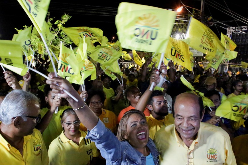 Suppporters of Kamla Persad-Bissessar, leader of the centrist United National Congress (UNC), celebrate her victory in the parliamentary election, paving the way for her appointment as Trinidad and Tobago’s next prime minister, in Port of Spain, Trinidad and Tobago April 28, 2025. REUTERS/Andrea de Silva