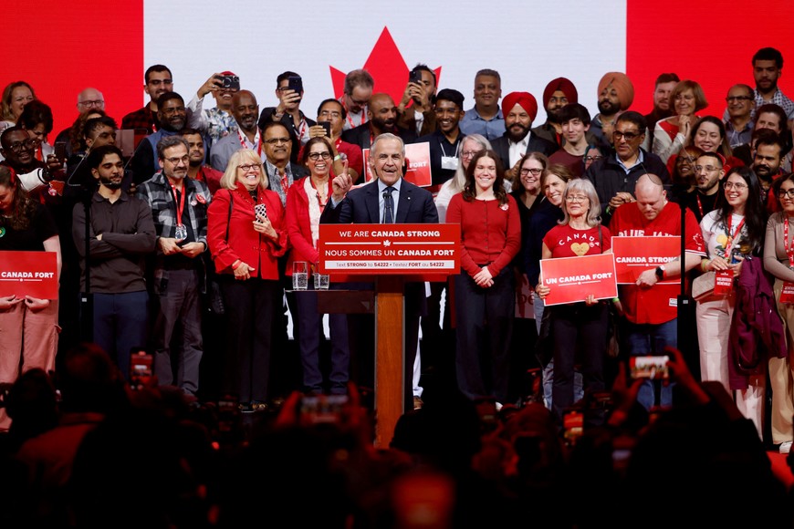 Canada's Prime Minister Mark Carney speaks at the Liberal Party election night headquarters in Ottawa, Ontario, Canada April 29, 2025.  REUTERS/Blair Gable
     TPX IMAGES OF THE DAY