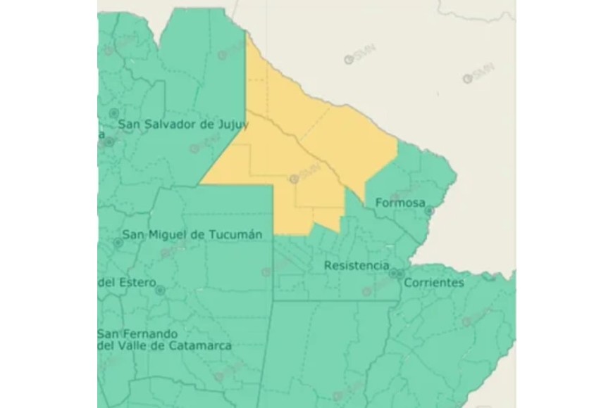 El aviso del Servicio Meteorológico en su gráfico de alertas. Crédito: SMN