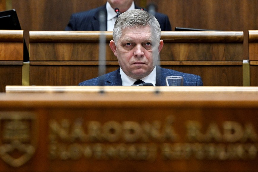Slovakia's Prime Minister Robert Fico attends a parliamentary session during a no-confidence vote against his government, in Bratislava, Slovakia, January 21, 2025. REUTERS/Radovan Stoklasa     TPX IMAGES OF THE DAY