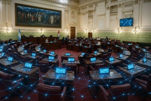 El recinto de Diputados de Santa Fe bajo la óptica de la IA. La imagen fue intervenida por ChatGPT.