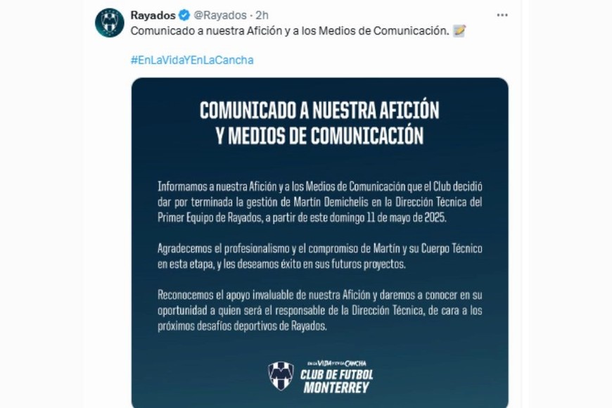 El anunció  fu a través de las cuentas oficiales del club en redes sociales.