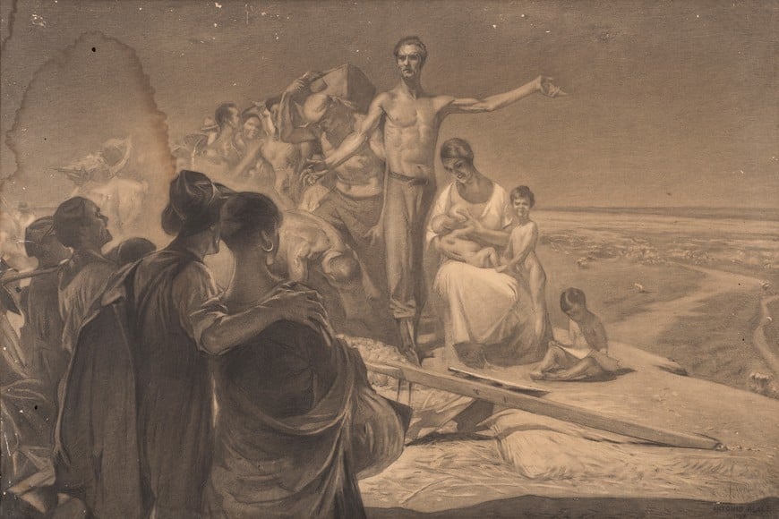"Argentina, tierra de promisión". Lápiz sobre cartón, de Antonio Alice, 1926. Museo Provincial de Bellas Artes Rosa Galisteo de Rodríguez. Rodrigo Stettler