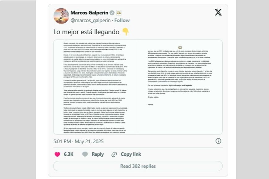 El fundador de Mercado Libre dijo que se trata de un cambio “generacional”.