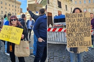 Protestas en Italia contra la ley que restringe la ciudadanía por descendencia.