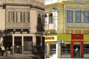 Esquina sureste de Bv. Gálvez y Marcial Candioti. Ayer y hoy. Allí funcionó durante mucho tiempo el bar y confitería bailable Florida, donde estuvo José María Gatica.