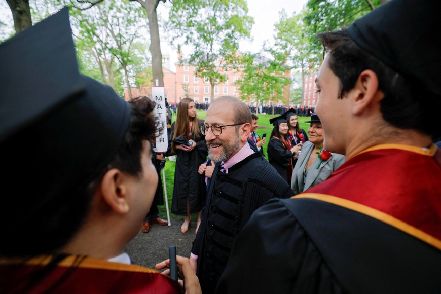 Harvard University President Alan Garber walks on the day of the 374th Commencement exercises at Harvard University in Cambridge, Massachusetts, U.S., May 29, 2025.  REUTERS/Brian Snyder