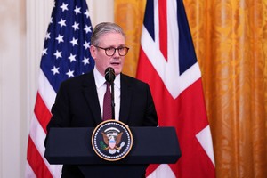 British Prime Minister Keir Starmer speaks during a joint press conference with U.S. President Donald Trump in the East Room at the White House, February 27, 2025 in Washington, D.C., U.S. Carl Court/Pool via REUTERS