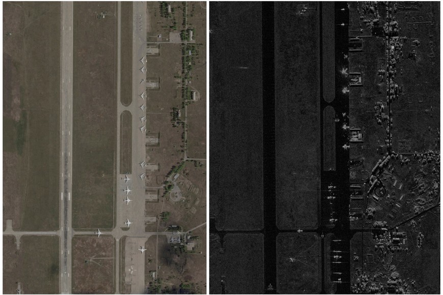 A combination picture shows satellite images of the Belaya airfield, before and after the Ukrainian drones attack targeting Russian military airfields, amid Russia's ongoing invasion of Ukraine, in Irkutsk region, Russia, May 17, 2025 on the left, and June 2, 2025 on the right. 2025 Planet Labs PBC (left) & Capella Space/Handout via REUTERS    THIS IMAGE HAS BEEN SUPPLIED BY A THIRD PARTY. MANDATORY CREDIT.