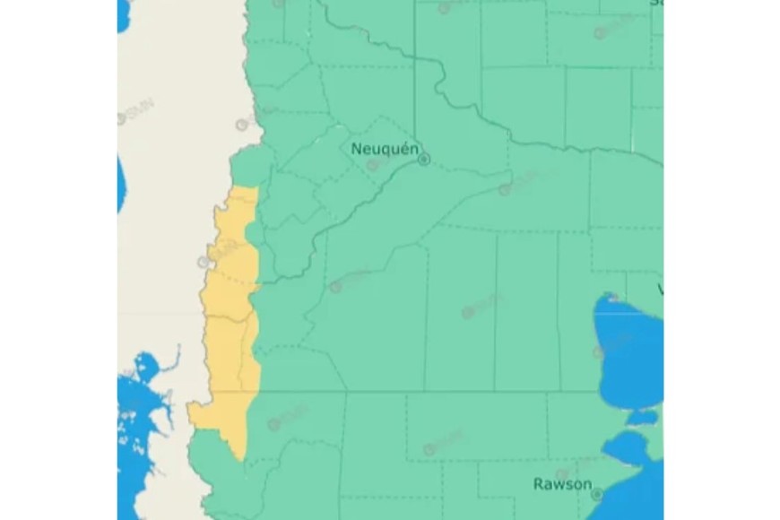 El gráfico de alertas amarillos este martes. Crédito: SMN