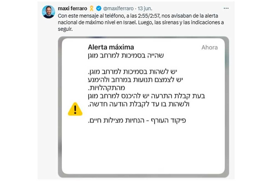 Ferraro compartió en sus redes cómo es el aviso de alerta.