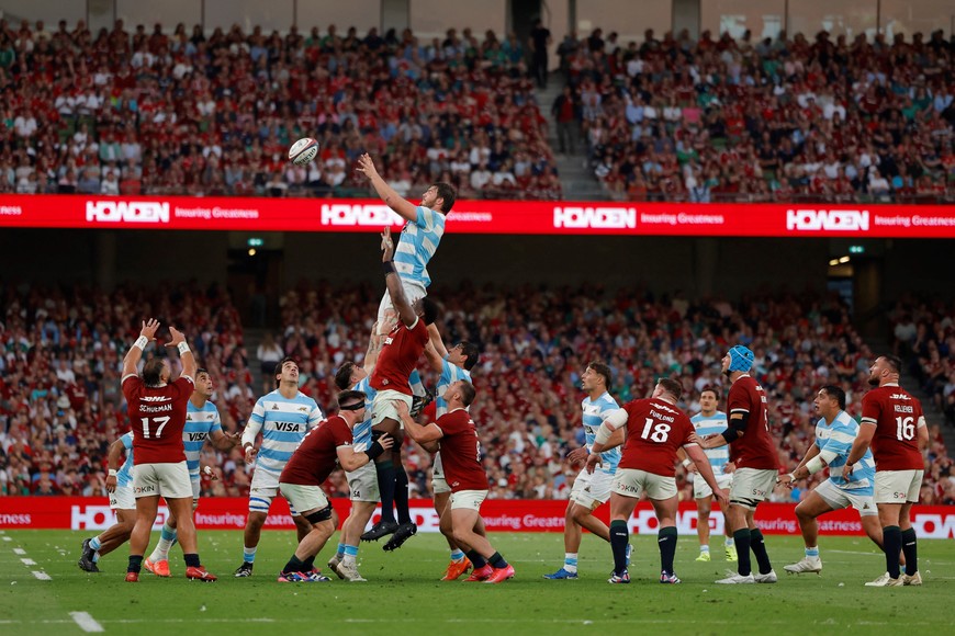 Rugby Union - British & Irish Lions v Argentina - Aviva Stadium, Dublin, Ireland - June 20, 2025 
Argentina's Pedro Rubiolo in action with British & Irish Lions' Maro Itoje REUTERS/Clodagh Kilcoyne