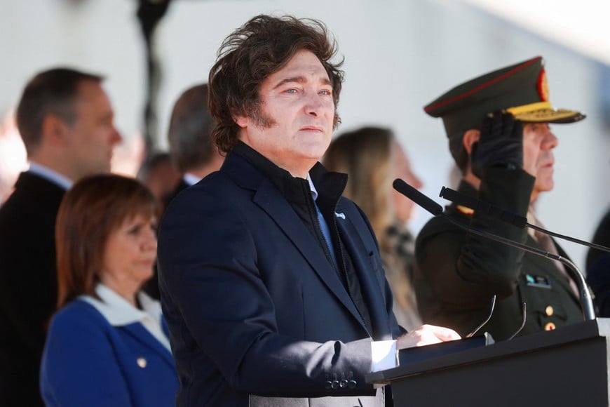 Reaparición pública del presidente Javier Milei, para referirse a la noticia fuerte de las últimas semanas. Crédito: Cristina Sille/Reuters