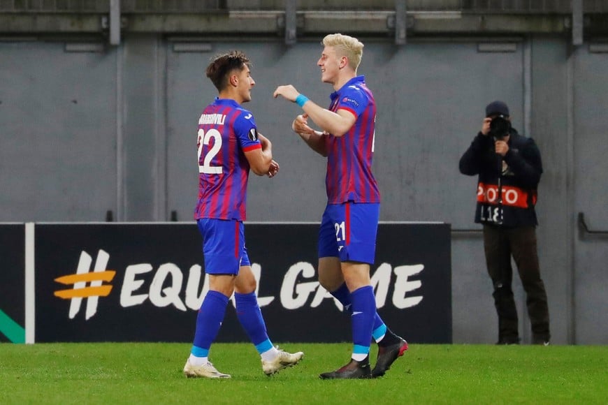 Soccer Football - Europa League - Group K - Wolfsberger AC v CSKA Moscow - Worthersee Stadion, Klagenfurt, Austria - October 22, 2020 CSKA Moscow's Adolfo Gaich celebrates scoring their first goal with teammates REUTERS/Leonhard Foeger