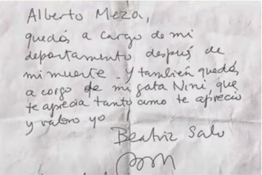 Uno de los documentos presentados por el portero del edificio donde vivía la escritora, ahora sometido a pericias caligráficas.