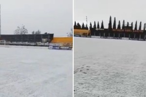 Así luce la cancha de Deportivo Madryn en la tarde del sábado.
