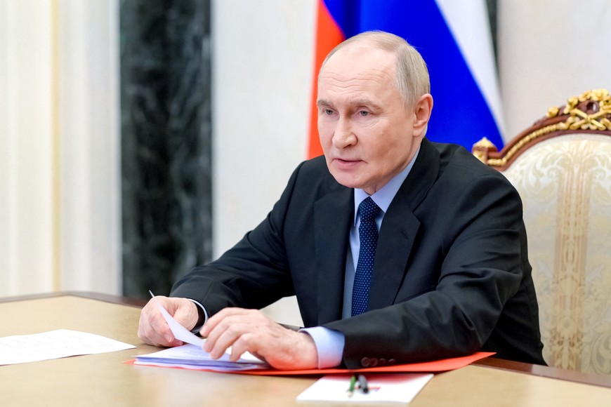 Russian President Vladimir Putin chairs a meeting with members of the Security Council via a video link in Moscow, Russia, May 30, 2025. Sputnik/Pavel Byrkin/Pool via REUTERS ATTENTION EDITORS - THIS IMAGE WAS PROVIDED BY A THIRD PARTY.