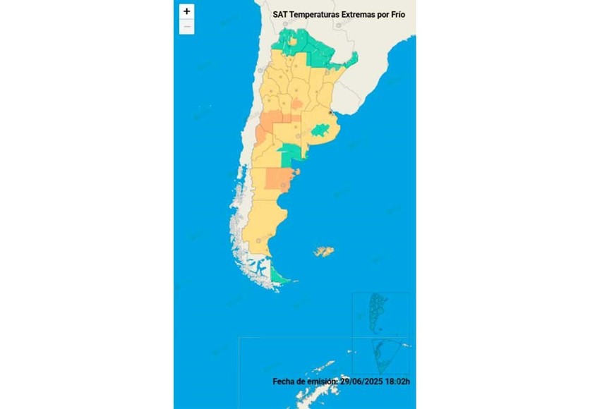 Las alertas por frío en el país.