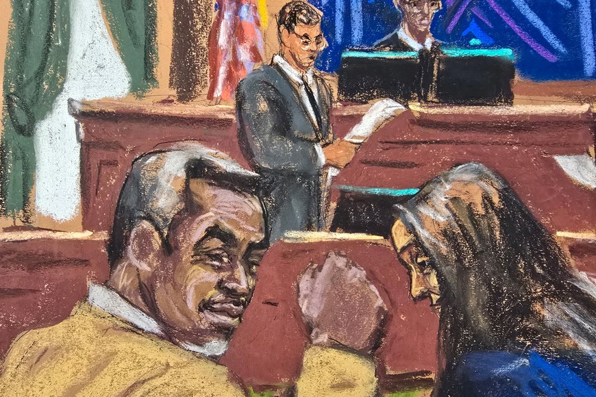 Sean "Diddy" Combs reacts as the courtroom deputy reads verdicts before U.S. District Judge Arun Subramanian of the five counts against him, during Combs' sex trafficking trial in New York City, New York, U.S., July 2, 2025 in this courtroom sketch. REUTERS/Jane Rosenberg

      TPX IMAGES OF THE DAY