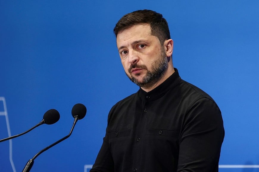 Ukrainian President Volodymyr Zelenskiy attends a press conference on the first day of the two-day Ukraine Recovery Conference (URC2025), on plans for the reconstruction of Ukraine, in Rome, Italy, July 10, 2025. REUTERS/Guglielmo Mangiapane