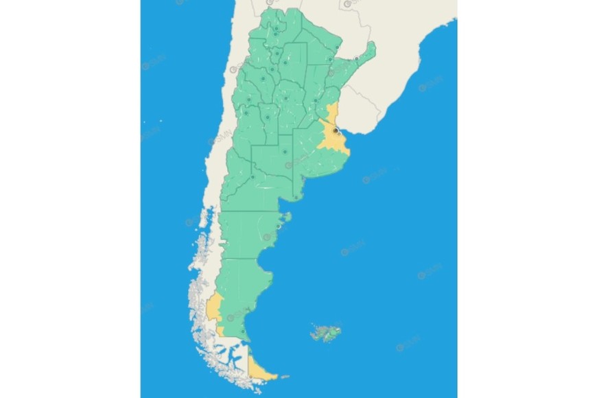 El gráfico de alertas por lluvias fuertes del SMN.