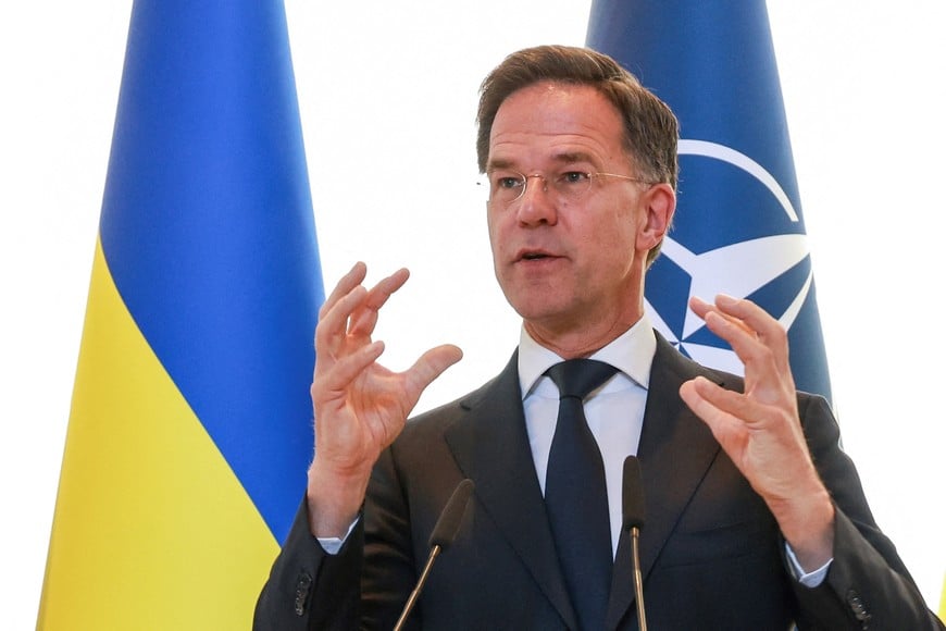 NATO Secretary General Mark Rutte speaks during a joint press conference with Ukraine's President Volodymyr Zelenskiy, amid Russia's attack on Ukraine, in Odesa, Ukraine April 15, 2025. REUTERS/Nina Liashonok