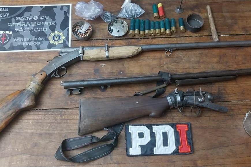 Las armas de fuego secuestradas en uno de los allanamientos.