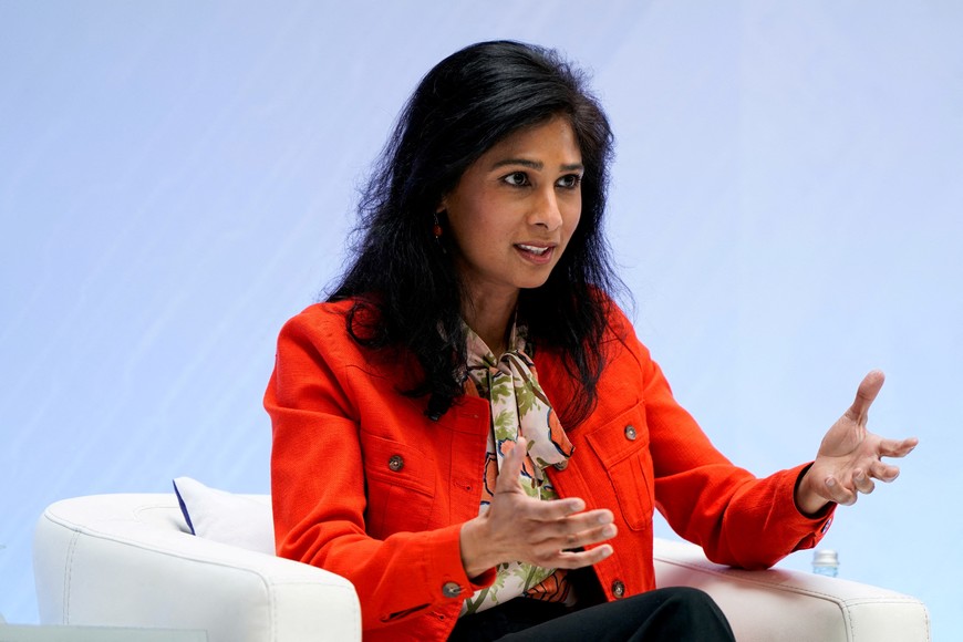 FILE PHOTO: First Deputy Managing Director of the International Monetary Fund (IMF) Gita Gopinath participates in a seminar titled “The Evolving Art of Monetary Policy in Emerging Markets” during the 2025 annual IMF/World Bank Spring Meetings in Washington, D.C., U.S., April 25, 2025. REUTERS/Elizabeth Frantz/File Photo