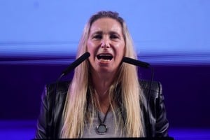 The sister of Argentina's President Javier Milei, Karina Milei, speaks during a rally in Buenos Aires, Argentina, May 14, 2025. REUTERS/Tomas Cuesta