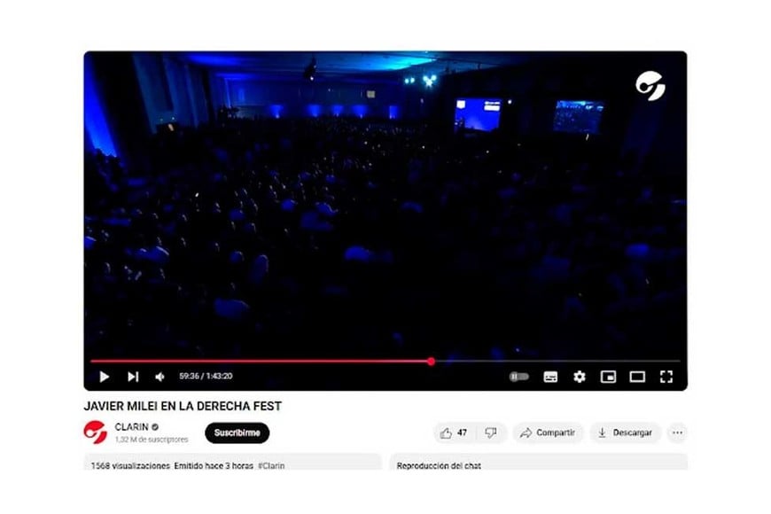Captura de pantalla hecha el 23 de julio de 2025 de una entrada en YouTube publicada por el medio argentino Clarín