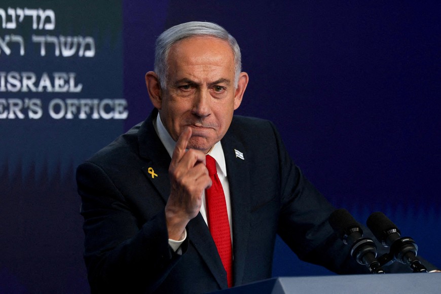 FILE PHOTO: Israeli Prime Minister Benjamin Netanyahu speaks during a press conference, in Jerusalem, May 21, 2025. REUTERS/Ronen Zvulun/Pool/File Photo