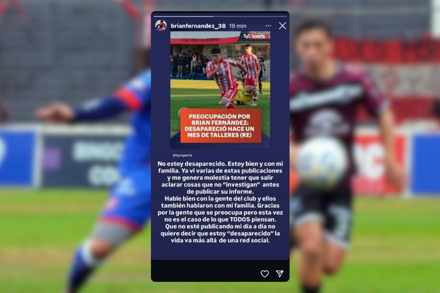 La respuesta de Brian Fernández en su Instagram. Foto: El Litoral