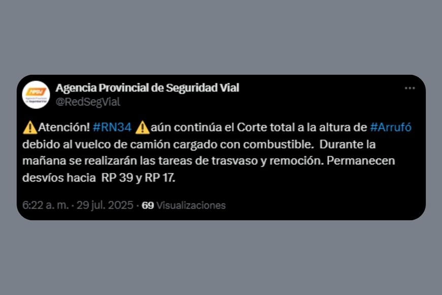 El aviso de la APSV en X.