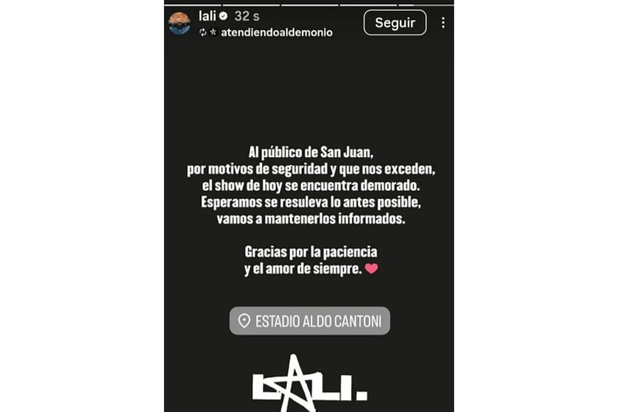 El comunicado de Lali en Instagram.
