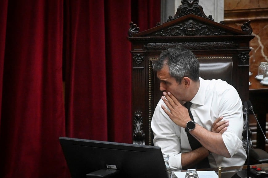President of the Chamber of Deputies of Argentina, Martin Menem, gestures on the day members of a parliamentary committee gather to investigate the $Libra cryptocurrency scandal involving Argentina's President Javier Milei, in Buenos Aires, Argentina April 29, 2025. REUTERS/Mariana Nedelcu