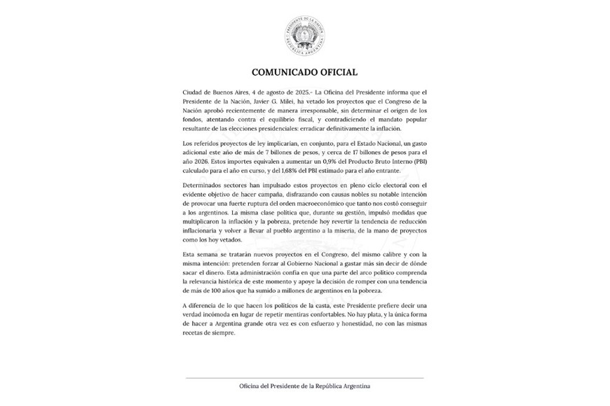 El comunicado de la Oficina del Presidente.