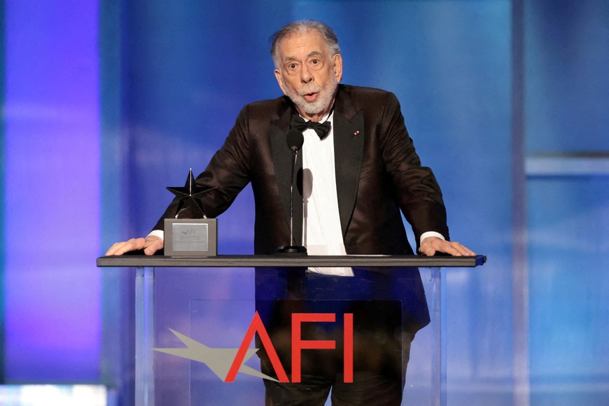 FILE PHOTO: Francis Ford Coppola speaks as he receives the 50th AFI Life Achievement Award at Dolby Theatre in Los Angeles, California, U.S., April 26, 2025. REUTERS/Mario Anzuoni/File Photo