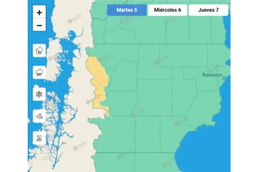 El gráfico de alertas por NIEVE del SMN.