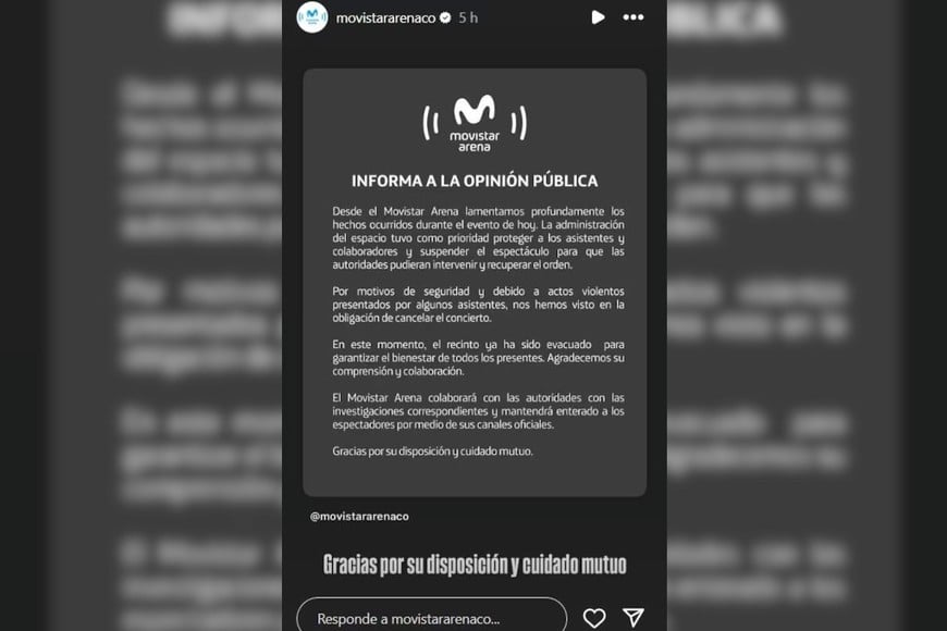 El comunicado del estadio.