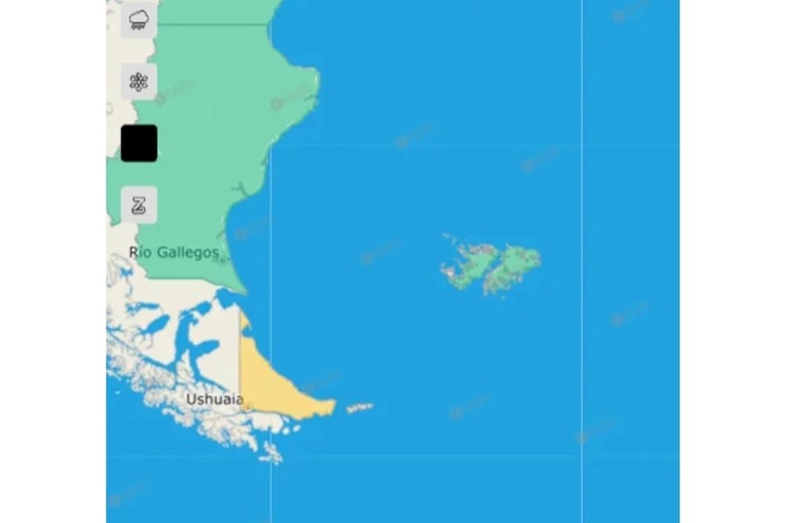 También rige un alerta amarillo por vientos fuertes en Tierra del Fuego. Crédito: SMN