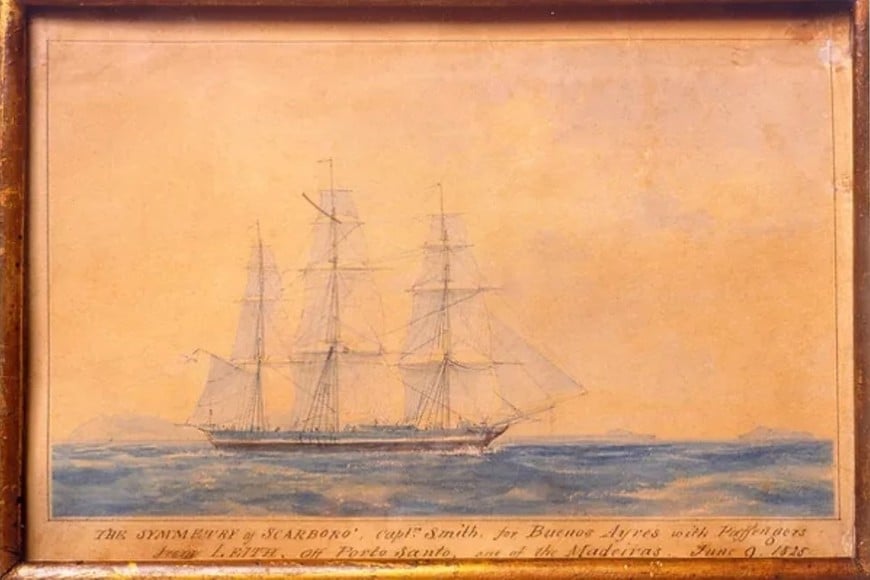 El Buque Symmetry. Acuarela realizada por el arquitecto Richard Adams, 1825. Crédito: Museo Virtual Puente a Argentina.