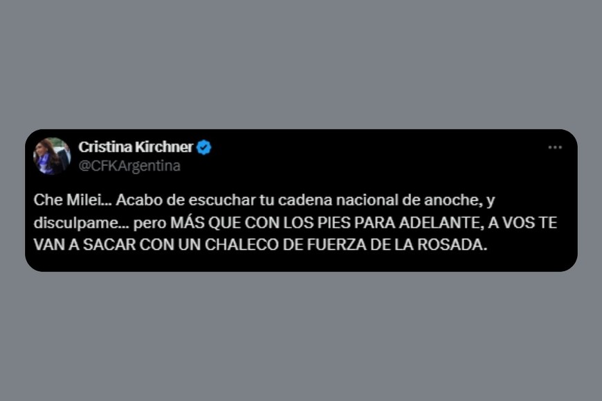 La publicación de CFK en X.