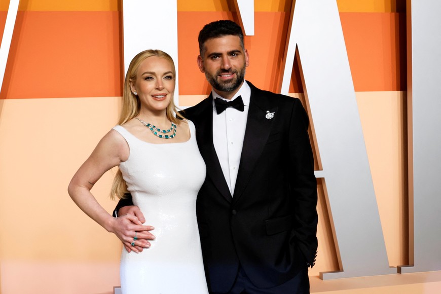 Lindsay Lohan and Bader Shammas attend the Vanity Fair Oscars party after the 97th Academy Awards, in Beverly Hills, California, U.S., March 2, 2025. REUTERS/Danny Moloshok