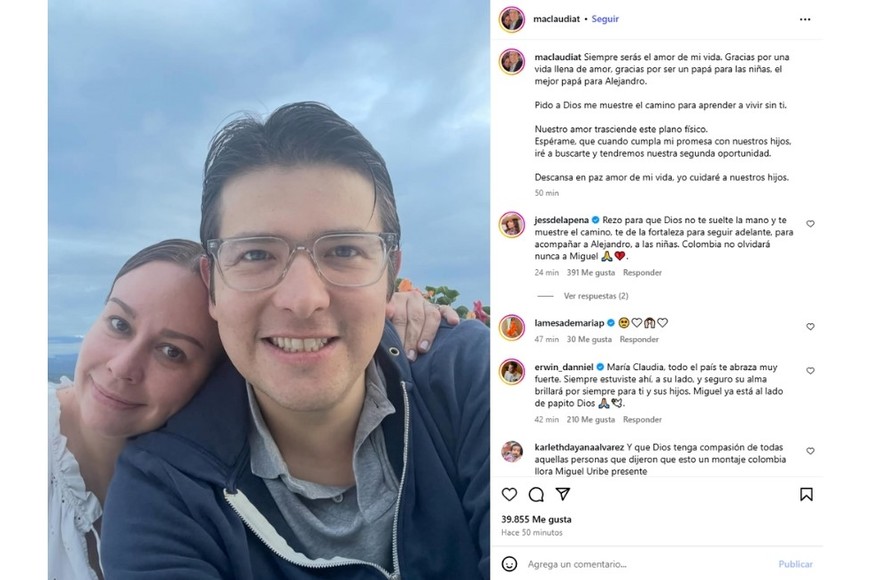 La publicación de la esposa de Uribe Turbay en Instagram.