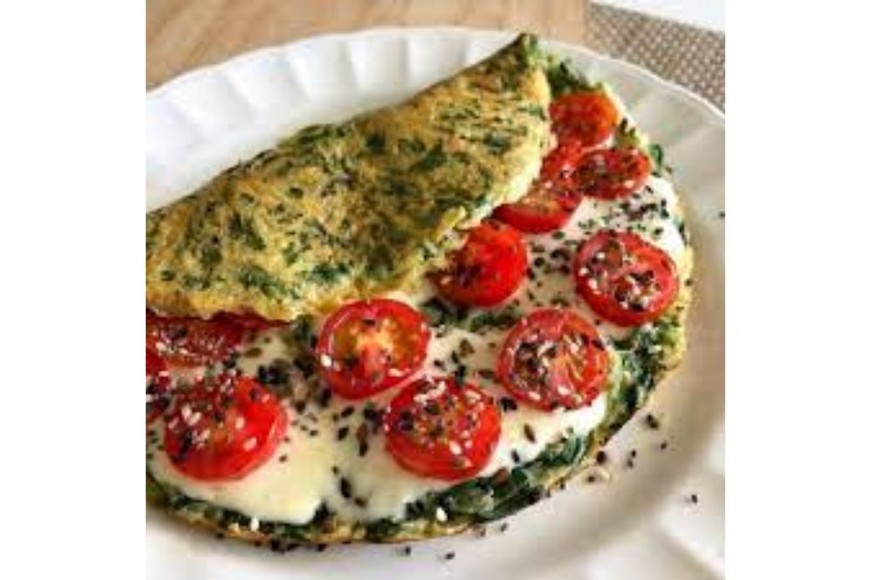 Omelette de espinaca y queso con semillas