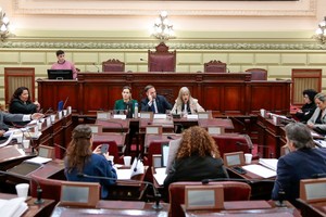 Cattalini es la vicepresidente de la Comisión. En la imagen junto a Enrico (presidente) y Azanza (secretaria).