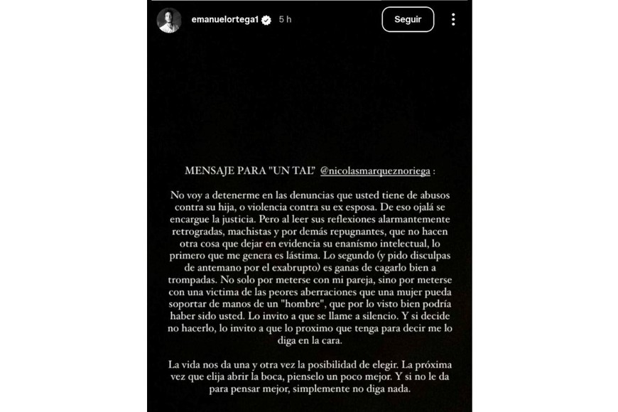 El descargo de Emanuel Ortega.